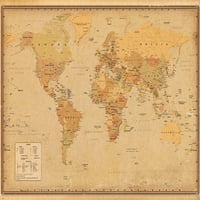 Antikni zidni poster na mapi svijeta sa pushpinsom, 22.375 34