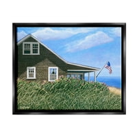 Stupell Industries Seaside House američka zastava mirna obalna Kuća slika Jet Crni plutajući uokvireni platneni Print zid Art, dizajn Tom Mielko