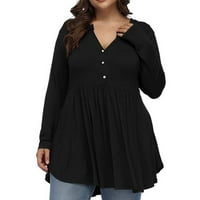 V-izrez s dugim rukavima, majice od punog rukava za žene za žene Crna veličina XL