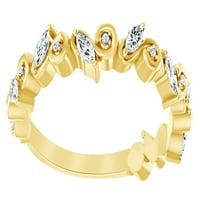 Marquise & White Diamond Vintage Golvers prsten 14K Čvrsto žuto zlato, Veličina prstena-8.5