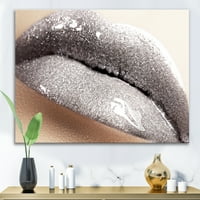 Designart 'Close Up of Female Lips With Glittering Silver' Modern Canvas Wall Art Print