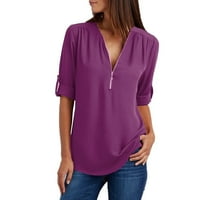 Ženske ljetne duge rukave košulje Zip Casual Tunic V-izrez rollable bluza Tops Hot8sl4486862