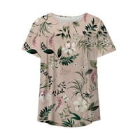 Smanjena Henley majice za žene kratki rukav V vrat cvjetni Print Tunic Tops ljeto Casual labave dugme