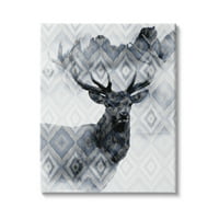 Stupell setrija Veliki Antler Elk Portret Rtic Blue Diamond uzorak, 20, Dizajn Kim Allen