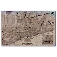 Karte avenije piste i zastave zidna umjetnost na platnu grafike 'Chicago Rapid Transit Lines' karte američkih