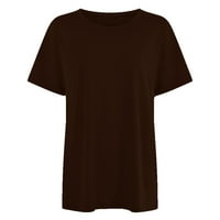 Hanzidakd ljetni vrhovi za žene ljetni kratki rukav V vrat poliester čvrste majice Brown XL