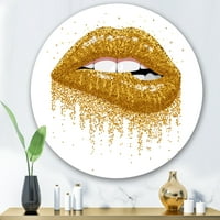 Designart 'Girl Lips with Glitter Gold Sparkles' Modern Circle Metal Wall Art-disk of 29