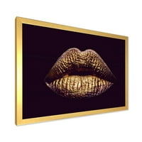 Designart 'Sexy Golden metalizirana žena usne II' moderni uokvireni umjetnički Print