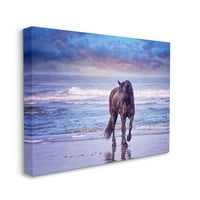 Stupell Industries Wild Horse on Beach Colorful Blue Sunset Canvas Wall Art Design by PHBurchett, 24 30