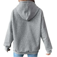 Grafičke dukserice za žene Odjeća dugih rukava Waffle Super meke dukserice za žene s džepnim vezicama jednobojne ženske pulover vrhovi padaju s kapuljačom Y2k zimska odjeća siva M