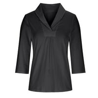 Pamučna posteljina dugih rukava V-izrez Čvrsta labava ljetna opruga ženske bluze Dressy casual crna veličina