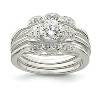 Bijeli sterling srebrni setovi modni kubični cirkonijski CZ bistri prsten bend