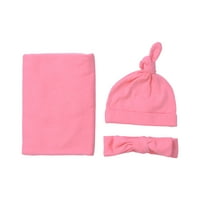 Jedno otvaranje novorođene djevojčice dječak Swaddle Wrap deka torba za spavanje+traka za glavu +Set šešira