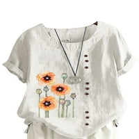 Abtel Ladies majica cvjetni print majica modni tee ženski labavi loungewebrover pulover bijeli 5xl