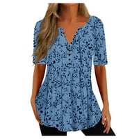 Dressy majice za žene plus veličine plus veličine Tunike Grafički grafički gumb Up rukava plus veličina haljina za bluzu Henley Swreysy casual bluze bluze blue m