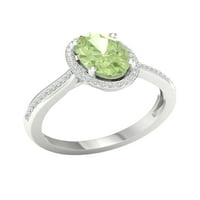 Carski dragi kamen 10k Bijelo zlato Ovalni rez zeleni ametist CT TW dijamantski Halo ženski prsten