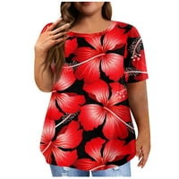 Ženska majica Plus Size Print Crew Neck Casual kratka bluza Oversized Tops