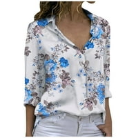 Dugih rukava za žene za žene ženska modna casual tiskana gumba LaPEL majica s dugim rukavima TOP bluza