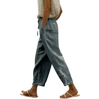 Pantalone za žene pogodne kaprike visokih struka Kapri sa džepovima širine pantalone za obrezivanje noge