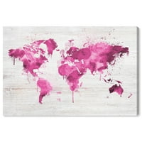 Wynwood Studio Maps and Flags Wall Art Canvas Prints 'Mapamundi Pink' World Maps - Pink, White