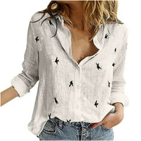 Ženske labave dugmad majice Bird Print rever košulja Dugi rukav bluza Photoshoot Shirt Raglan Tops Odjeća