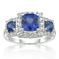 Brilliance Fine Jewelry srebra jastuk cut Lab stvorio plave i stvorio bijele safir prsten
