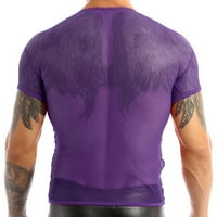 Muška mreža vidi kroz rezervoar prsluk Shirt Fishnet T-Shirt Muscle Crop Top Clubwear Purple XL