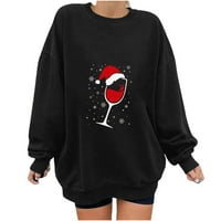 Dahyich Women Crveno vino Glass Božićni duks smiješan božićni pulover Santa Hat Graphic bluza Thirt Tops