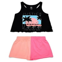 Justice Girls Tank Top i pidžama šorc sa blokadom u boji Set za spavanje, 2 komada, veličine 5 i Plus